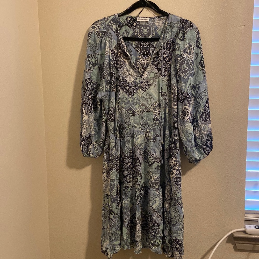 Calvin Klein Long sleeves, Printed A-Line Dress, Size 8
